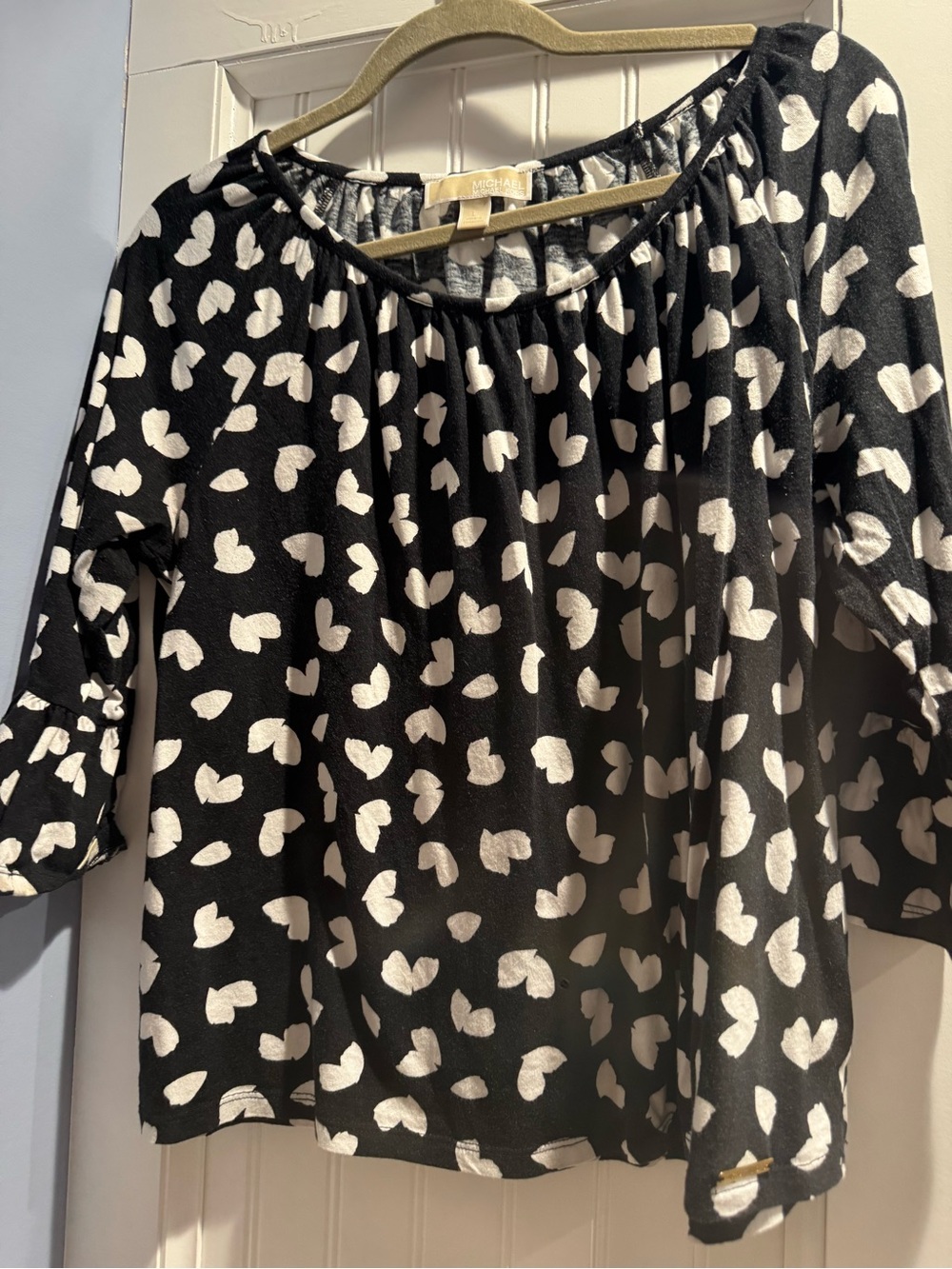 Michael Kors Black and White Heart Accent Top with Gold Logo